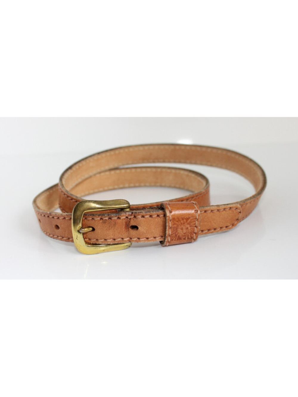 Vintage Anne Klein for Calderon British Tan Genuine Leather Skinny Belt - Size M